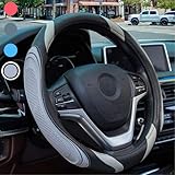 Auto Leder Lenkradbezug - Sport Universal 37-38cm Lenkradbezug, Anti-rutsch Atmungsaktives Lenkradbezug, Grau