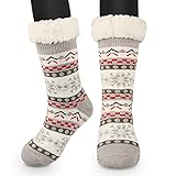 Hausschuhe Damen Winter, Anti Rutsch Socke, Nicht Gleiten Strick Fleece Gefütterte, Dicke Haussocken Plüsch Innen, Warm Geschenk, Einheitsgröße