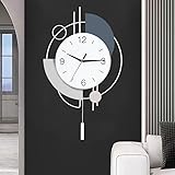 TOHOOYO Wanduhren für Wohnzimmerdekoration Große dekorative Wanduhren batteriebetrieben für Schlafzimmer Küche Büro Haus Große Metallwanduhr mit Pendel Stille Wanduhr Nicht tickend 16x26,5 Zoll White