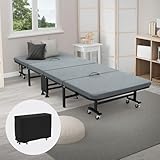 ECD Germany Gästebett 80x190 cm, Klappbares Einzelbett, Klappbett mit Matratze/Polster, Reisebett auf 8 Rädern, Stahlrahmen, Stabil bis 200 kg belastbar, Tragbares Metallbett für Kinder & Erwachsene