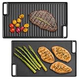 Navaris Doppelseitige Grillpfanne aus Gusseisen - 47 x 27,5cm Eingebrannte Pfanne Gusseisen - Langlebig und hitzebeständig, für Gaskocher, Grill - Grillpfanne Gasgrill, Ofenfest