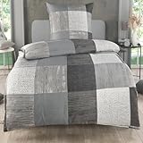 Kuscheli Bettwäsche 135x200 2 teilig - Mikrofaser Bettbezug 135x200 cm + Kissenbezug 80x80 cm - atmungsaktiver Stoff mit Reißverschluss - für Einzelbett - modernes Karo Design Grau