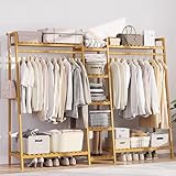 Baveke Kleiderständer mit 9 Ebenen, Kleiderregal, robust, tragbar, mit oberem Regal, Schuhaufbewahrung für Schlafzimmer (naturfarben – 190 cm)
