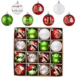 Victor's Workshop 16 Stück Weihnachtskugeln für Weihnachtsdeko, 6cm Christbaumkugeln Weihnachtskugel mit Geschenkpaket, Weihnachtsbaumschmuck Christbaumschmuck mit Aufhänger,Thema Rot Grün Weiß