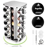 SAEIV 360° Rotation Gewürzregal Stehend | Gewürze drehteller organizer | 20 100ml-Gewürzgläser | Fünflagig Gewürzregale Drehbar | 90 Deutsch Gewürzetiketten | Küche Regal | Gewürz Organizer