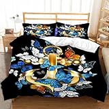 Hongduo 3D Maritim Anker Muster Bettwäsche 200x200 cm Weich Mikrofaser Schmetterling Bettwäsche-Sets mit Reißverschluss 3 Teilig Bettbezüge mit 2 Kissenbezug 80x80 cm