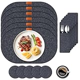 Platzsets Filz Abwaschbar, Hitzebeständige Tischsets und Untersetzer, 6 Waschbare Tischmattes, 6-rutschfeste Filzuntersetzer und 6-Besteckhüllen, Schützen Sie Ihren Küchen (Platzset Filz-Oval)