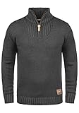 Solid SDPetro Herren Strickpullover Troyer Grobstrick Pullover mit Troyerkragen Rippbündchen Label-Details Baumwollmischung Regular fit, Größe:L, Farbe:Dark Grey Melange (8288)