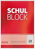 Brunnen 1052528 Schulblock / Notizblock (A4, 50 Blatt, kariert, mit Randlinien, Lineatur 28, gelocht, kopfverleimt, 70 g/m²)