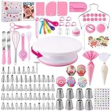 Torten Zubehör Set 305-teiliges, Nifogo Kuchen Dekorieren Zubehör für Anfänger, Backwerkzeug mit Tortenplatte Drehbar, Spritzbeutel, Spritztüllen Tüllen, Abgewinkelter Spatel