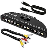 Fosmon 4-Wege Audio/Video RCA Switch Hub mit 4 Input-Anschlüssen Selector/Splitter Box/Umschalter Adapter & AV Patch Kabel für Microsoft Xbox 360, Playstation PS3, Gamecube, Wii, DVD, VCR