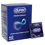 Durex Performa Kondome – Angenehmen Geruch, komfortablen Sitz und leichtes Abrollen – Mit 5% benzocainhaltigem Gel in der Kondomspitze – Befeuchtet & transparent – 40er Pack (1 x 40 Stück)