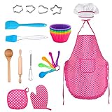 FUQUN 24 Stücke Chef-Set Koch-und Backset für Kinder, Backset Rollenspiele maßgeschneiderte Schürzen, Kochmützen, Handschuhe und FUQUN Chef Set, Kinderküche Zubehör , Kinder ab 8-12