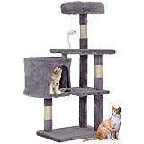 Kratzbaum für Katzen, Actask 95CM Stabil Katzenbaum mit Sisal Kratztonne und Cat Toys, Katzenkratzbaum Cat Tree mit Katzenhöhle, Hellgrau