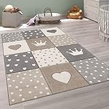 Paco Home Teppich Kinderzimmer Junge Mädchen Kinderteppich Spielteppich Kurzflor 3D Optik Pastell Punkte Herzen Krone, Grösse:80x150 cm