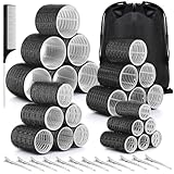 GROFIS 38er Set Lockenwickler Selbsthaftend, 4 Größen (60mm/48mm/36mm/25mm) Hair Rollers mit 12 Edelstahl Clips, 1 Kamm, 1 Aufbewahrungstasche, Haarwickler Ohne Hitze für Lange Medoum und Kurze Haare