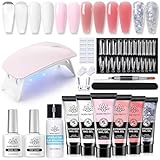 Born Pretty Polygel Starter Set mit UV Lampe - Poly Gel Nägel Set 6 Farben Transparent Weiß Nude Rose Glitzer Nagelset Gelnägel Starterset Nagelverlängerung Kit Base Top Coat Slip Solution