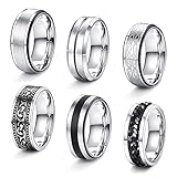 JeweBella 6 Stück Ringe Herren Edelstahl Ringe Set Silber Matt Poliert Keltischer Knoten Vintage Ringe Ketten Ringe Flaschenöffner Ring Bandringe Ehering Verlobungsringe für Männer Damen Größe 54-70