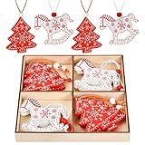 12 Stück Christbaumschmuck Holz Anhänger DIY Basteln Holzanhänger Holzpferd Anhänger Weihnachtsbaum Hänger Weihnachten Holz Deko Holzverzierungen mit Box für Weihnachtsbaum Home Party Neujahrsdekor