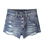 KIDSCOOL SPACE Mädchen Jeansshorts Mit Elastischem Bund, Used-Look, Hoher Schnitt Und Offenem Saum, Sommer-Shorts Aus Jeansstoff, Mittelblau, 9-10J