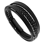 Yolev Geflochtenes Lederarmband Herren aus Edelstahl für Männer Armband aus Leder und Magnetischem Knopfarmband aus Stahl Leder Armband Herren