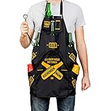 Froster Schürze für einen kochenden Mann Grillschürze für Männer Kochschürze mit Taschen einschließlich 4 Bier-Taschen