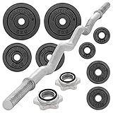 MAXXIVA Curl-Set 120 cm 26 kg 8 Gewichte Gusseisen Krafttraining Zugstange silber verchromt Workout Bodybuilding Fitness Sternverschlüsse Gewichtheben