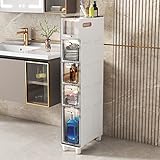 Schmale 5 Schubladen Badezimmerbodenschrank mit transparenten Schubladen und Rädern Robuste Rahmen Lagerung Türme für kleine Räume und Fensterläden