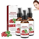 Rosehip Oil, Organic Rosehip Seed Oil Repair Skin Care, Hagebuttenöl Bio Kaltgepresst, Rosehip Oil Wildrosenöl für Haut Haare Nägel Gesichtsöl Körperöl, Anti-Aging Anti-Falten Natürlich (3)