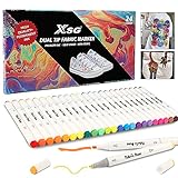 ABEIER Textilstifte Waschmaschinenfest, Stoffmalstifte Wasserfest Textilmarker,24 Farbe Doppelfasermaler Stoffmalfarben Waschfest,Textilfarben Stoffstifte für T-shirts Lätzchen Jutebeutel Babyparty