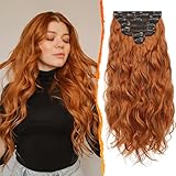 BARSDAR Clip in Haarverlängerung, 50CM Lang Wellig Kupfer Haarextension Clip in 6PCs Voller Kopf Dickes Synthetisches Clip in Extensions Haarteil Für Damen Tägliches Party (Ingwer Kupfer)