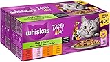 Whiskas 1+ Katzenfutter Tasty Mix Chef´s Choice in Sauce, 40x85g (1 Packung) – Hochwertiges Nassfutter für ausgewachsene Katzen in 40 Portionsbeuteln