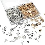 FINEASY 200 Stück Charms Anhänger für Armbänder, Gemischte Anhänger für DIY Schmuck, Halsketten, Ohrringe und Vintage Bastelprojekte (Silber & Gold)