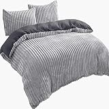 Leonado Vicenti Bettwäsche Cashmere-Touch Teddy Plüsch Set 2-teilig 135x200 cm Cord Optik Winter Coral Fleece kuschelig warm Grau Wendebettwäsche