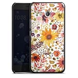 Hard Case kompatibel mit HTC U11 Schutzhülle schwarz Smartphone Backcover Blumen Wasserfarbe Herbst
