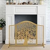 PURRL Kaminschutzgitter aus Gold, Schmiedeeisen, Kaminschutzgitter mit Tor und Silhouette, Baum- und Vogeldesign, Flache Kaminschutzgitter, dekorativ Little Surprise