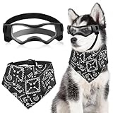 Hundebrille für Kleine Hunde, Wasserdicht Hundeschutzbrille mit Hundehalstuch, Verstellbare, UV-beständige, windabweisende Schutzbrille, Motorradbrille für Kleine Mittelgroße Hunde