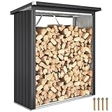 Outsunny Brennholzunterstand erhöhtes Brennholzregal mit Pultdach Schnelle Montage Kaminholzunterstand Metall Holz Lager Brennholzlager Garten Holzlager für Kaminholz Dunkelgrau