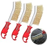 Messingbürste Grill,3 Stück Grillbürste Messing,Drahtbürste Messing,Klein Drahtbürsten mit Borsten aus Edelstahl Messing und Nylon,für die Reinigung von Schweißschlacken und Rost und Grillrückstände