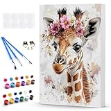 DAERLE Malen Nach Zahlen Erwachsene mit Rahmen, Aquarell-Giraffe mit Blumenkrone, Paint by Numbers, DIY Handgemalt Ölgemälde Kit mit Pinseln und Acrylfarben Ölgemälde Leinwand für Home Decor 30x40cm