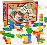 240 Stück Großen Bausteine Kompatibel mit Duplo Steine und Top-Marken,Classic Große Bausteine Lernspielzeug in Steine Box Starterset,Bunte Grundbausteine,STEM Spielzeug Geschenk für Kinder 6+