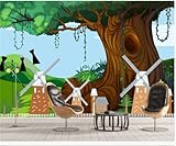 Cartoon Berg Baum Baumloch 3D Tapete Poster Restaurant Schlafzimmer Wohnzimmer Sofa TV Dekorative Wand-350cm×256cm