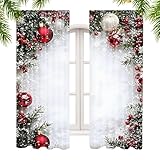 Gkumgwo Weihnachtsgardinen Für Schlafzimmer, 2 Stück Weihnachtskugel Aufdruck Fensterabdeckung, 2D Flach Gedruckte Wintergardinen Mit Schneeflocken Und Kiefernzweig Muster, Für Schlafzimmer Wohnzimmer