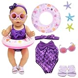 Meerjungfrau Schwimm-Set für 14-18 Zoll Puppen, 8 Stück Baby Puppen Badeanzug Outfits mit Puppenbadeanzug Schwimmring Sonnenbrille Schuhe Seestern Kompatibel mit 35-45cm New Born Baby Schwimmpuppe