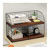 Bücherständer Kleines Bücherregal im Vintage-Stil, Braun, Büro-Desktop-Organizer, 2-lagiger Schreibtisch-Organizer, Aktenregal, Kinderschreibtisch-Bücherregal, 15,7 x 6,2 x 9,8 Zoll Bücherregal