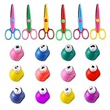 Gobesty Motivstanzer, Kinder Bastelscheren Set, 12 Stück Papierstanzer, 6 Stück Bunte Sicherheits Zickzackschere, Mini Craft Papier Schläge Papier Form Ausstanzer für DIY Scrapbook Fotoalbum Handwerk