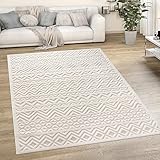Paco Home Outdoor Teppich Wetterfest Balkon Boho Wohnzimmer Küche Skandinavisch Muster Einfarbig 3D Effekt Modern, Grösse:80x150 cm, Farbe:Creme