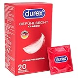 Durex Gefühlsecht Classic Kondome - Perfekter Sitz & leichtes Abrollen mit zuverlässigem Schutz - Hauchzarte, dünne, befeuchtete, transparente Kondome mit angenehmem Geruch - 20er Pack (1 x 20 Stück)