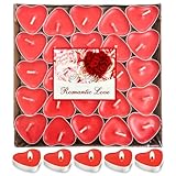 SUNXBUK Herzförmige Kerzen, Rot, 50 Stück, Teelichter, Rauchfrei, Romantisch, Valentinstag, Hochzeit, Verlobung