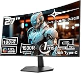 Minifire Curved Monitor 27 Zoll 100Hz, PC Bildschirm mit Lautsprecher -1500R FHD (1920 x 1080p) VA Panel, MPRT 1ms, sRGB110%, Less Blue Light, HDMI 1.4, Type-C 2.5W, unterstützt VESA - Schwarz